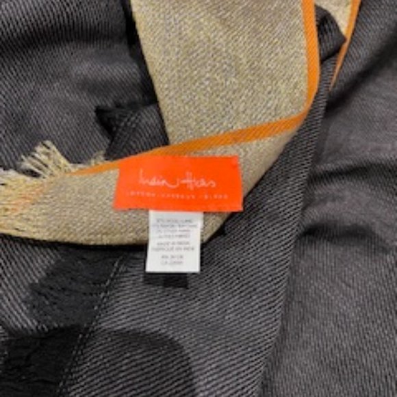 India Hicks Queen's Highway Scarf/Wrap - Graphite/Gold/Orange - Picture 4 of 6